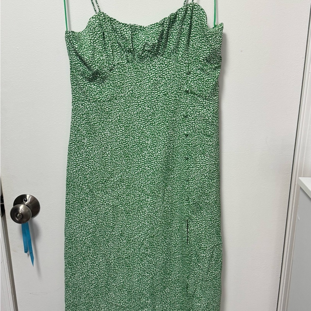Zara Green Micro-Spot Slip Midi Dress